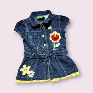 Y2K sesame street denim dress with yellow trim 24 months